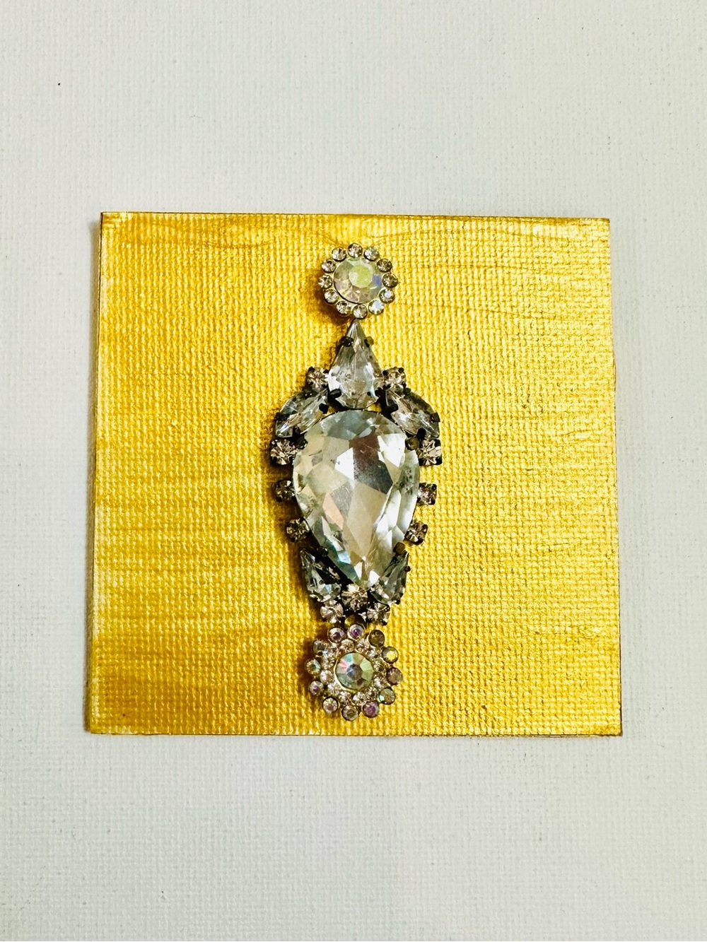 Golden Crystal Jewel 3x3 Hand-Painted Mixed Media Magnet